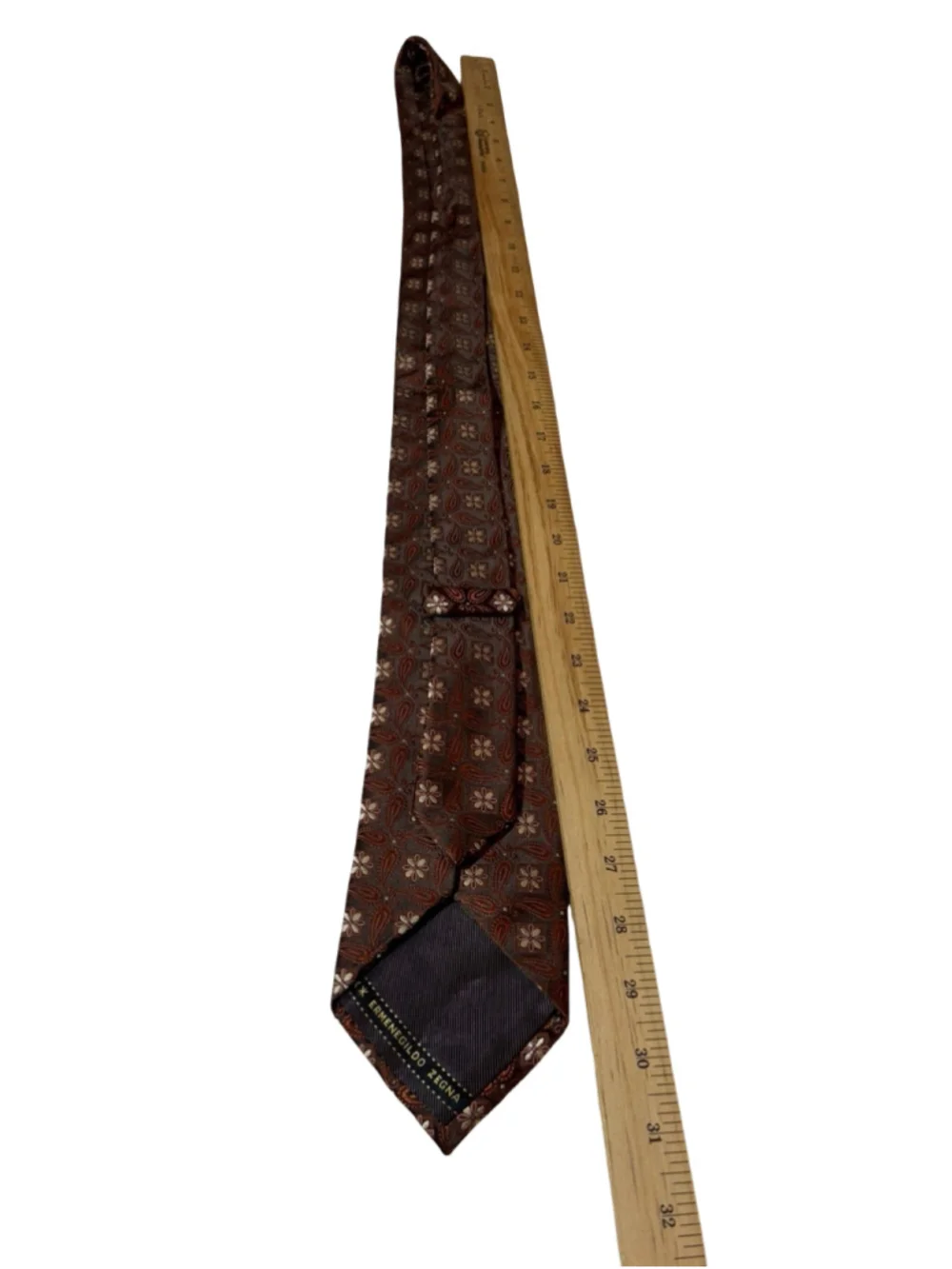 Ermenegildo Zegna Brown Paisley Floral 100% Silk Tie Made Italy Luxury